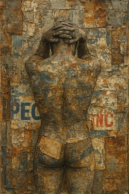 a statue of a woman with her head in her hands