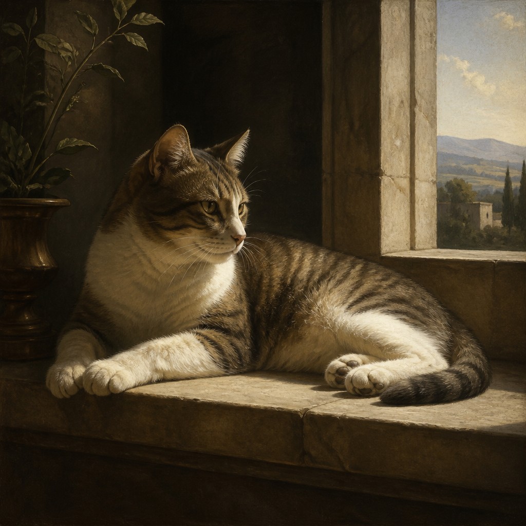 a cat lounging in a sunlit window