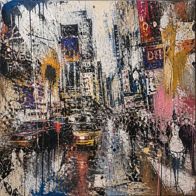 urban street with city activity — Randomness Art Style