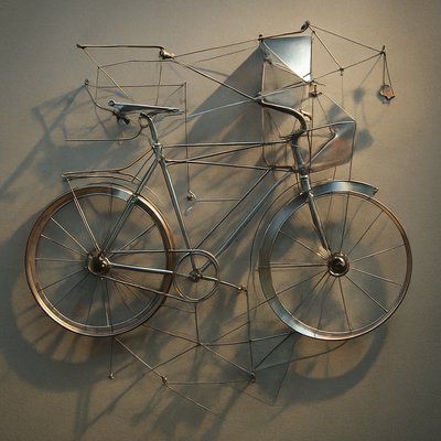 bicyle resting against a wall