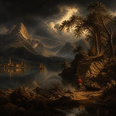 serene landscape with mountains and water