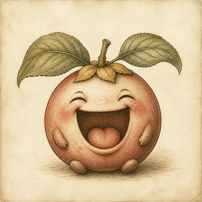 an exaggerated laughing face of an original round mascot character, bold and readable at small size, plain background, no text
