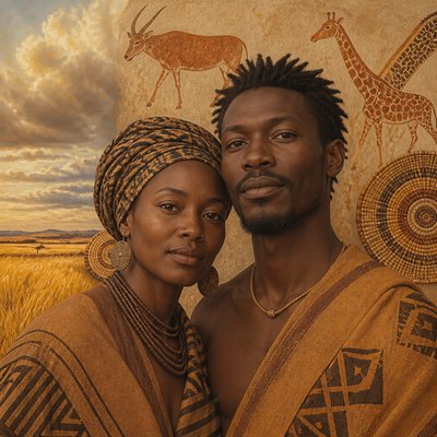 portrait of two people together — Botswanan Art Style