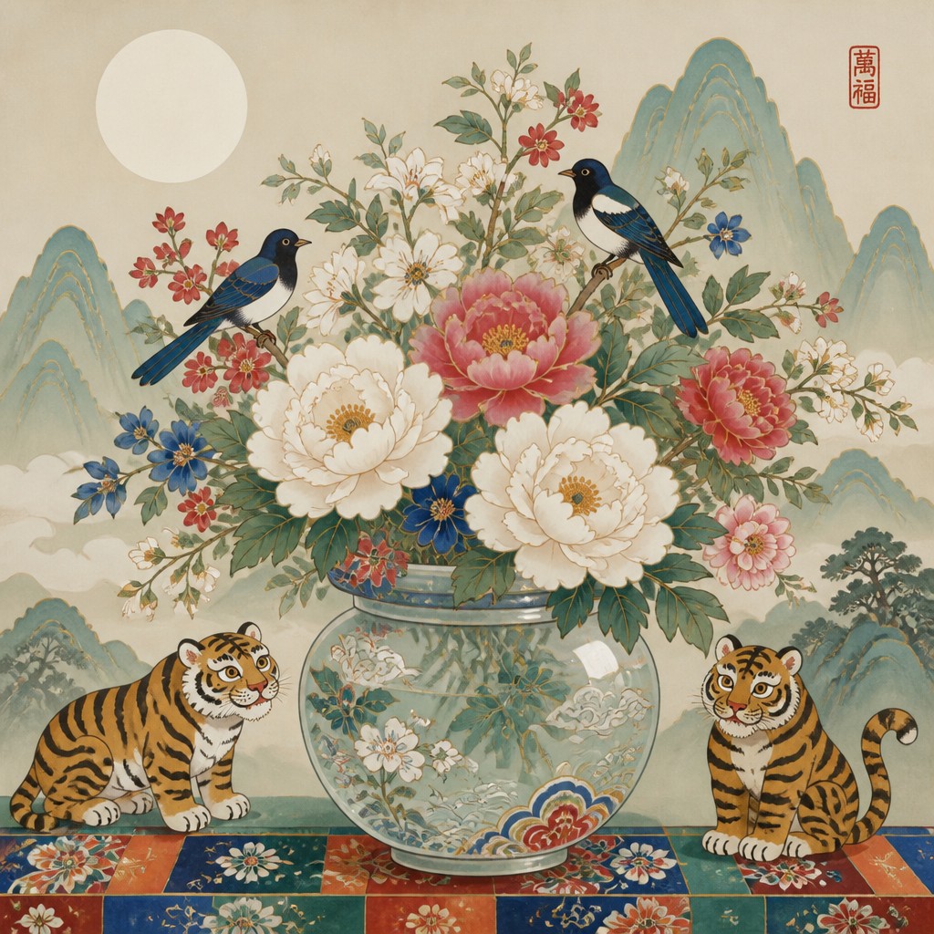 bouquet of flowers in a glass vase — Korean Art Style