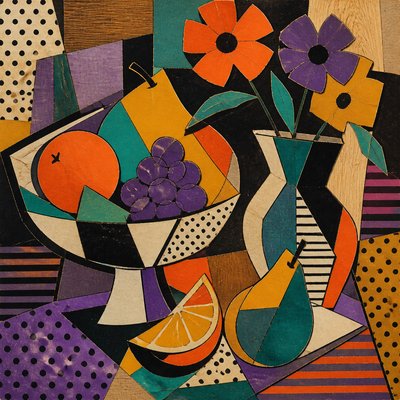 still life arrangement of fruits and flowers