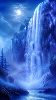 towering waterfall cascading down a cliff