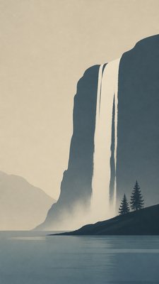 towering waterfall cascading down a cliff