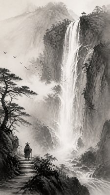 towering waterfall cascading down a cliff
