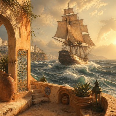 sailing ship on a stormy sea