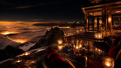 a wide alpine ridge above a sea of clouds, no people