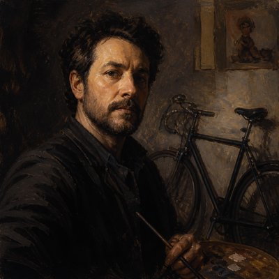 bicyle resting against a wall — Self-Portrait Painting Style