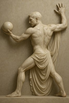 a statue of a man holding a ball