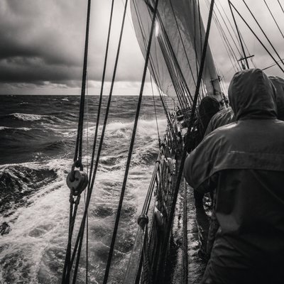 sailing ship on a stormy sea