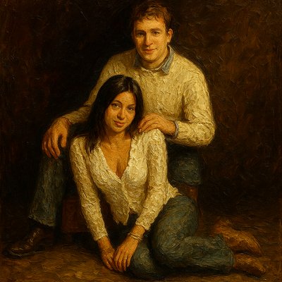 a painting of a man and woman posing for a picture