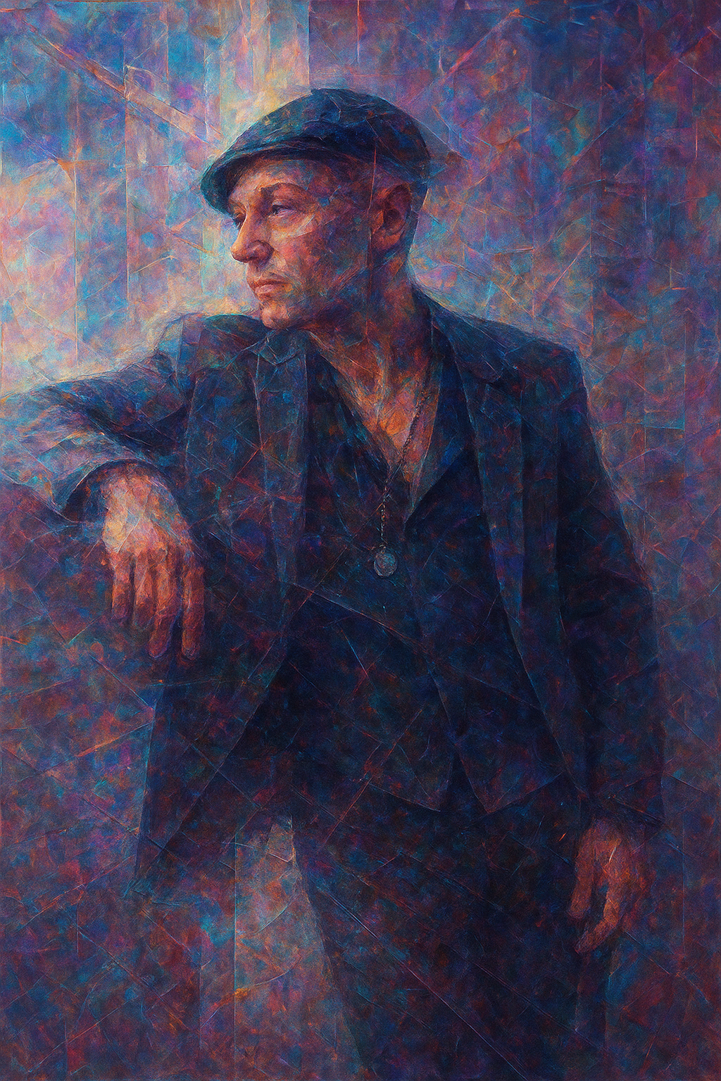 a painting of a man in a suit and hat