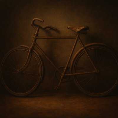 bicyle resting against a wall