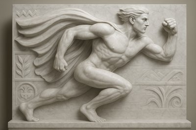 a statue of a man with a long flowing hair