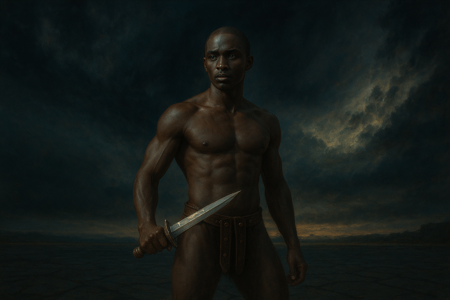 a painting of a man with a knife in his hand