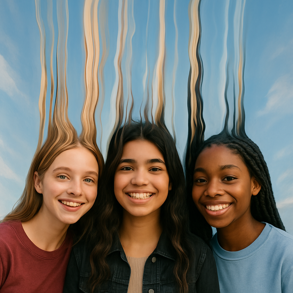 a group of three girls standing next to each other