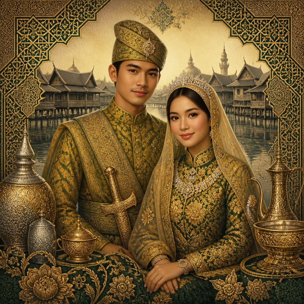 portrait of two people together — Bruneian Art Style