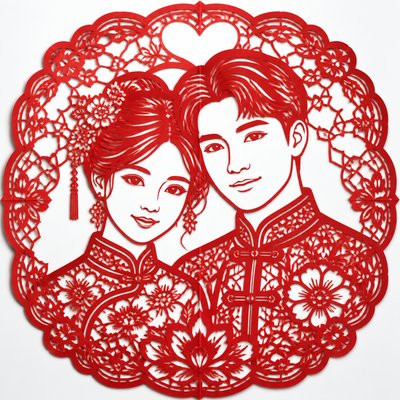 portrait of two people together — Papercutting Art Style