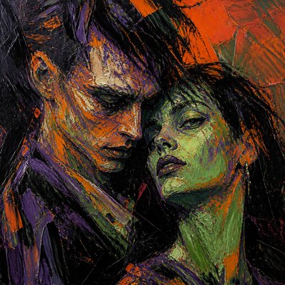 portrait of two people together — Expressionism Art Style