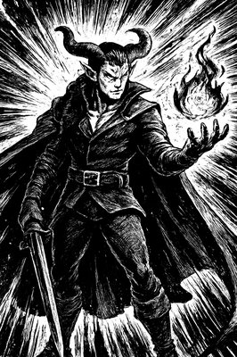 a cartoon character with horns and a cape