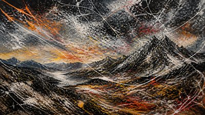 sweeping panoramic landscape with a dramatic sky