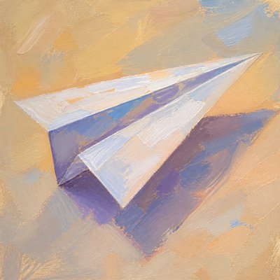 a paper plane, clean minimal composition on a plain background, no text