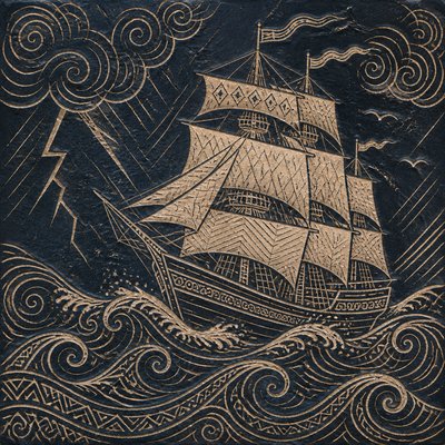 sailing ship on a stormy sea