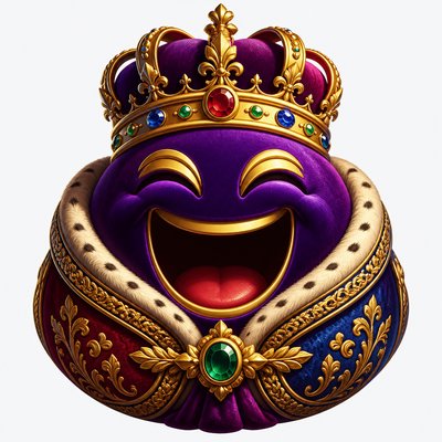 an exaggerated laughing face of an original round mascot character, bold and readable at small size, plain background, no text