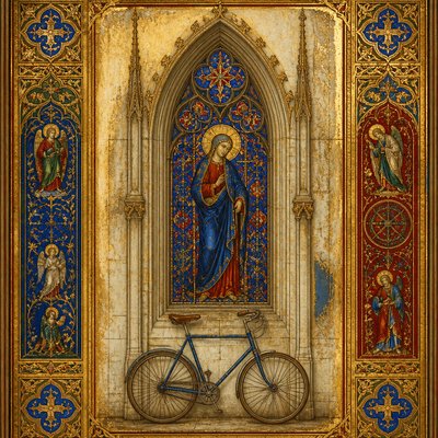 bicyle resting against a wall — Gothic Religious Art