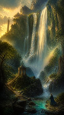 towering waterfall cascading down a cliff