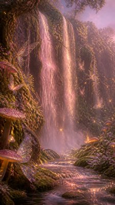 towering waterfall cascading down a cliff