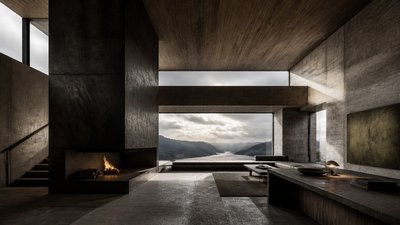 sweeping panoramic landscape with a dramatic sky