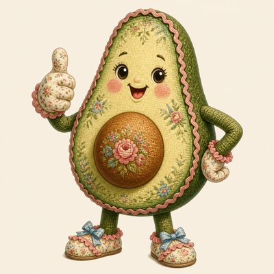a happy avocado character giving a thumbs up, bold readable design on a plain background, no text