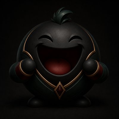 an exaggerated laughing face of an original round mascot character, bold and readable at small size, plain background, no text