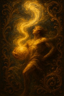 a painting of a man holding a ball