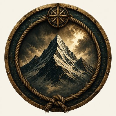 an emblem of a mountain peak inside a circle, simple bold shapes on a plain background, no text or lettering