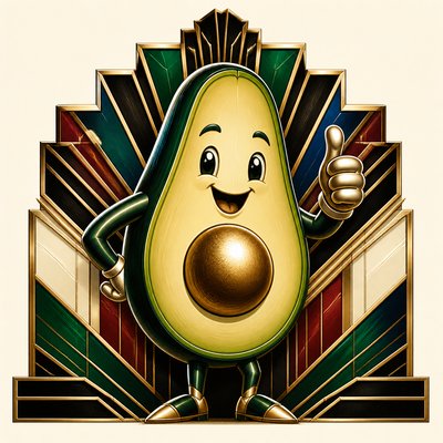 a happy avocado character giving a thumbs up, bold readable design on a plain background, no text