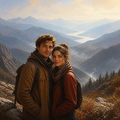 portrait of two people together — Atmospheric Perspective Art Style