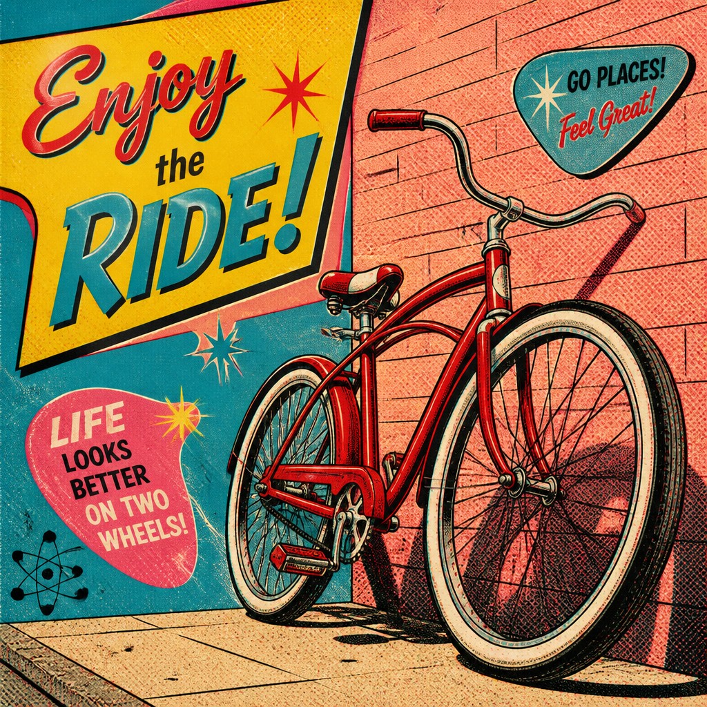 bicyle resting against a wall — Retro Pop Art Style