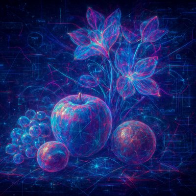 still life arrangement of fruits and flowers