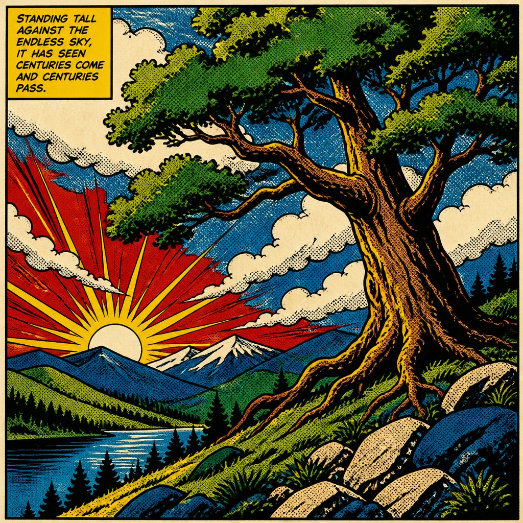 a tree in nature — Comic Book Pop Art Style
