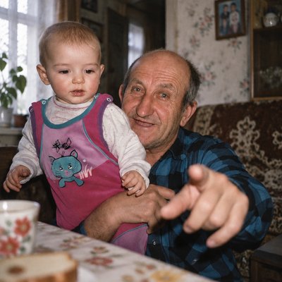 a man holding a baby in his arms