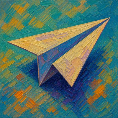 a paper plane, clean minimal composition on a plain background, no text