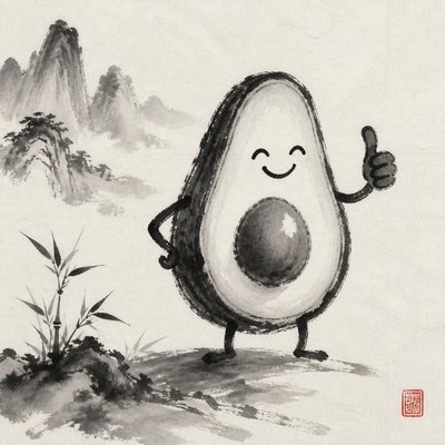 a happy avocado character giving a thumbs up, bold readable design on a plain background, no text