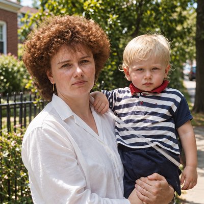 a woman holding a small boy in her arms