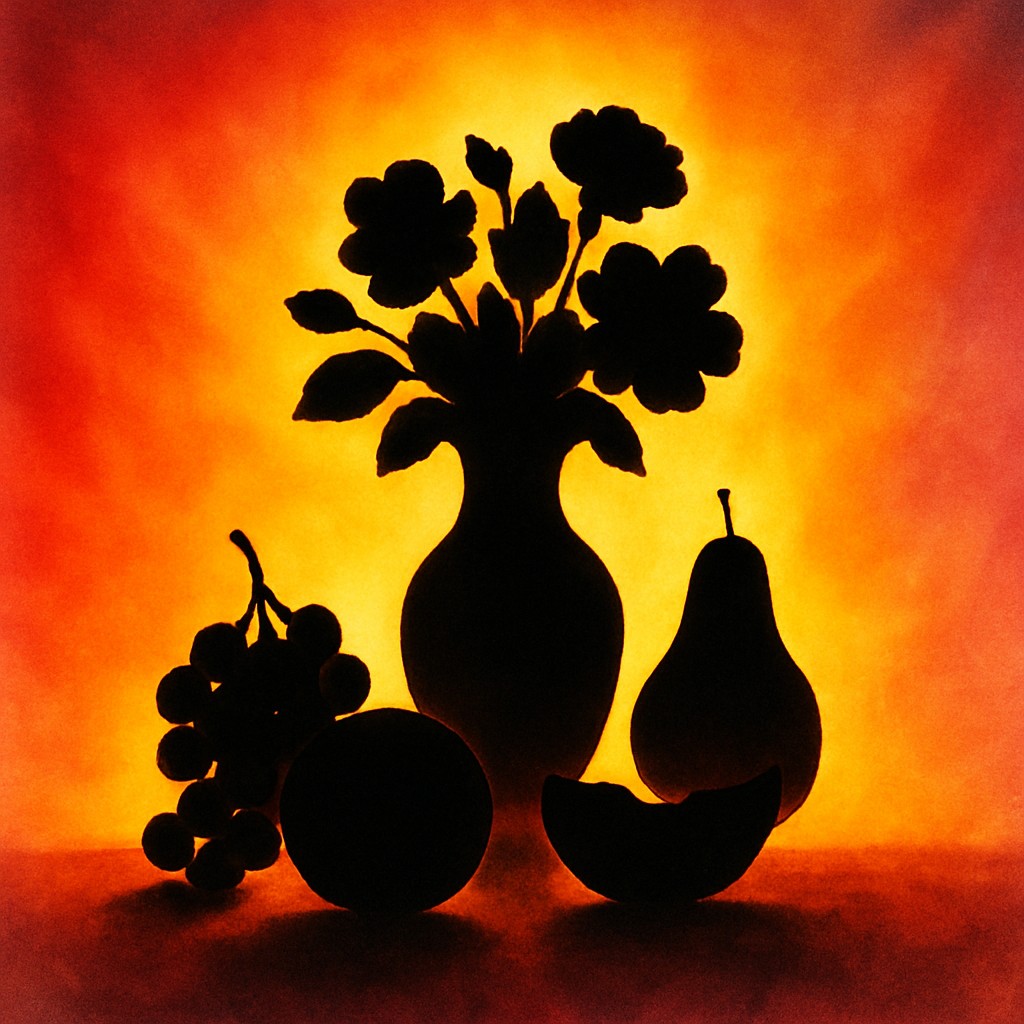 still life arrangement of fruits and flowers