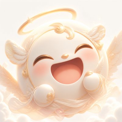 an exaggerated laughing face of an original round mascot character, bold and readable at small size, plain background, no text
